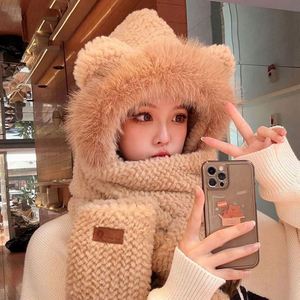 <b>Cute</b> <b>Bear</b> Head Warmer Plush Beanie Hat Scarf Winter Cycling Warm Windproof Ear protection Gloves Common Wholesale - Product Image 5