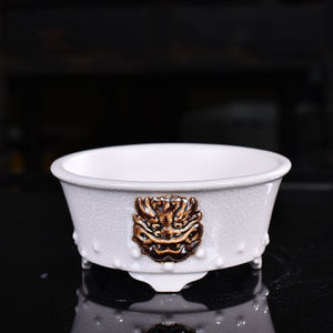 宜興釉薬盆栽鉢 6インチ 小型丸鉢 龍絵柄 - Product Image 6