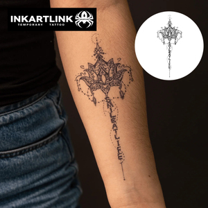 INKARTLINK Autocollant de tatouage Mandala Lotus, motif '<span class=keywords><strong>Sourire</strong></span> à la Vie' avec lettrage, orné, esthétique Mehndi Boho, à base de plantes, tenue 15 jours, fournitures en gros - Product Image 2