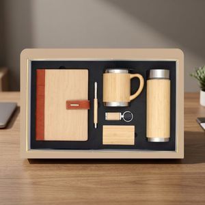 6PCS Liviya Promotional Wooden PU Leather Business Gift Set Customized Logo Color Personalized Diary Card Holder Water New Year - Product Image 1