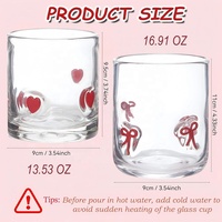 Vaso de Whisky, Agua, Jugo o Helado Transparente de 300 ml, con Lazo Rosa, Personalizado, de Alta Calidad, Hecho a Mano