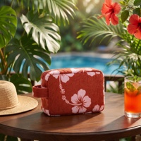 Pochette de maquillage en tissu éponge doux et absorbant, motif hibiscus hawaïen, pour voyage, trousse de toilette en tissu éponge