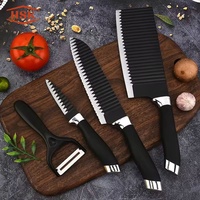 HSK Lot de 4 couteaux de cuisine à motif ondulé en acier inoxydable à haute teneur en carbone pour chef cuisinier
