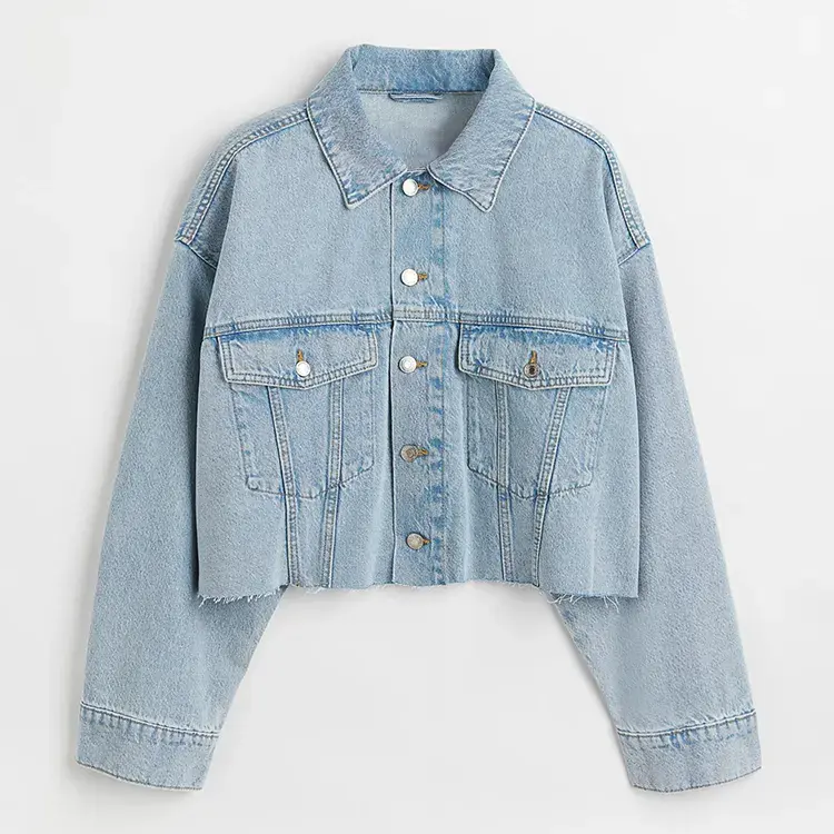 High Quality Fashion Women's Short Denim Lapel Long Sleeve Button Design Elegant Denim Women's Coat