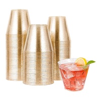 Gobelets en plastique écologiques de haute qualité avec paillettes dorées, gobelets à whisky, 9 OZ, gobelets jetables pour la dégustation de vin, pour les fêtes d'anniversaire, les mariages