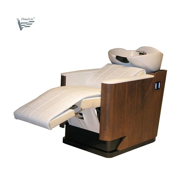 आधुनिक लक्जरी हेयर सैलून फर्नीचर लकड़ी के इलेक्ट्रिक मल्टीफंक्शनल वॉश चेयर शैम्पू कटोरे बिस्तर कुर्सी