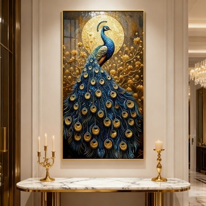 Peinture murale personnalisée d'art indien pour salon, impressions HD, décorations murales paon, décoration d'hôtel, peinture sur porcelaine cristalline LED - Product Image 5