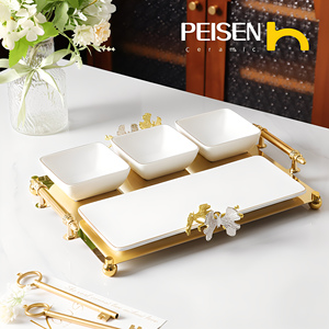 Nga phong cách Arabic Vàng Gốm kẹo bát với xử lý ramadan kim loại khay món ăn & tấm - Product Image 4