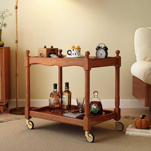 Pháp phong cách retro rắn gỗ di chuyển bàn cà phê phòng khách sofa bên bảng với điện thoại di động xe đẩy lưu trữ giá - Product Image 2