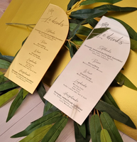 Menu de mariage de luxe en plexiglas gravé au laser Table Place Card Rectangle Or ou Argent Miroir Mariage Acrylique Menu