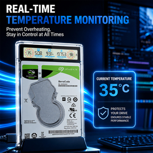 Transparent 2.5 Inch SATA HDD <b>SSD</b> Enclosure USB 3.1 Gen 2 Type C 5Gbps <b>External</b> Hard Drive Case with LCD Display - Product Image 6