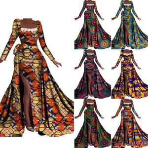 Vestido Étnico Africano con Estampado de Cera, Vestido Largo de Tela de Algodón con Cera, Vestido de Gala - Product Image 1