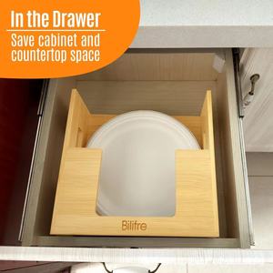 Bilifre Wooden Paper <b>Plate</b> Storage <b>Rack</b> Natural Color Desktop Kitchen Organizer Eco Friendly 1L Capacity - Product Image 2