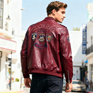 Chaqueta de Aviador de Cuero Vacuno y Piel de Cordero OEM, Nueva Llegada, Cuero Genuino, Personalización al por Mayor, Bordado, Resistente al Viento - Product Image 2