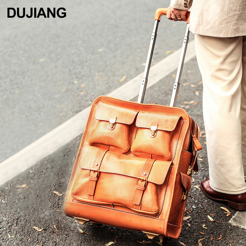 DUJIANG Unisex Durable Genuine Leather Trolley
