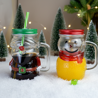 Mug festif de Noël en verre avec poignée, motif Père Noël et Bonhomme de neige, 16 oz, écologique, recyclable, couleur personnalisable, pour les fêtes