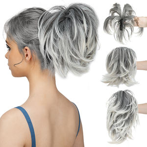 Nuevo Diseño de Pinza de Pelo Sintética con Clip, <span class=keywords><strong>Postizo</strong></span> de <span class=keywords><strong>Moño</strong></span> Despeinado, Cola de Caballo Recta, Extensiones de Cabello Cortas con Metal Flexible - Product Image 1