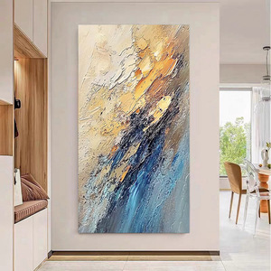 Hand Painted Abstract Oil <b>Painting</b> Rectangle Metal <b>Frame</b> Beige <b>For</b> Entryway Hallway Living Room Art - Product Image 2