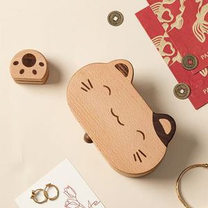 <b>Cat</b> Shaped Wooden Jewelry Box Solid Wood <b>Ring</b> Necklace Organizer Portable Storage Case For Women Gift - Product Image 2