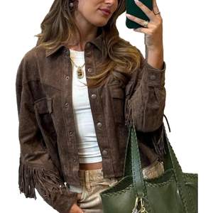 เสื้อแจ็คเก็ตหนังกลับเทียมแบบสั่งทำพิเศษ รุ่นปี 2026 สีน้ำตาลสำหรับผู้หญิง ทรงครอป สไตล์ตะวันตก แขนยาว เหมาะสำหรับฤดูใบไม้ร่วง สวมใส่สบายๆ สไตล์สตรีทแวร์ - Product Image 6