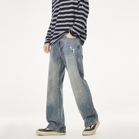 Nouveau jean pour homme style hiver et automne - Coupe ample, tendance streetwear, style rétro américain, décontracté, effet taches d'encre, avec franges