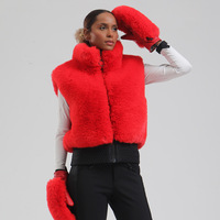 Combinaison de ski d'hiver de style européen américain pour femmes avec fermeture à glissière gilet à fourrure pour la chaleur coupe-vent pour vêtements de ski et de neige