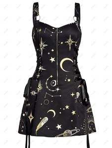 Vestido Gótico de Halloween con Estampado de Estrellas y Luna, Tirantes Finos, Espalda Descubierta, Sexy, Cintura Ajustada, Corte en A - Product Image 2