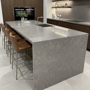 Encimera de cuarzo de losa de cuarzo de ingeniería mate de vena blanca dispersa gris hormigón de lujo para cocina baño tocador vestíbulo de Hotel - Product Image 1