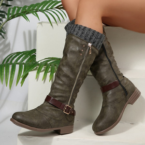 Botas vaqueras de mujer OEM/DOM, de gamuza, hasta la rodilla, estilo western, tacón plano, cómodas, impermeables, con diseño sólido y flexibles. - Product Image 5