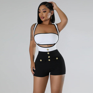 Mode barboteuse ensemble gilet et salopette courte <span class=keywords><strong>bouton</strong></span> détail décontracté <span class=keywords><strong>combishort</strong></span> ensembles femmes - Product Image 2