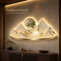 Art mural en bois MDF Golden Mountain avec éclairage LED, paysage lumineux pour salon, bureau, hôtel, intérieurs contemporains