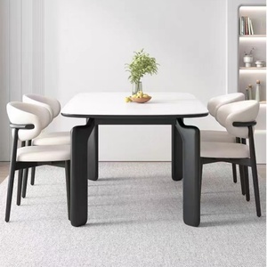 Table à manger en marbre rectangulaire moderne simple, plateau en pierre blanc mat, table et chaises - Product Image 5