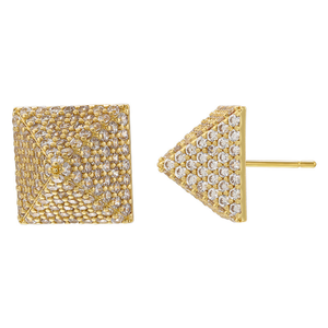 Pendientes <span class=keywords><strong>de</strong></span> mujer con diseño <span class=keywords><strong>de</strong></span> nicho pequeño, incrustaciones <span class=keywords><strong>de</strong></span> pirámides <span class=keywords><strong>de</strong></span> circonio, superficie lisa y sencilla, remaches cuadrados. - Product Image 3