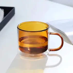 Vaso de vidrio de color Apto para lavavajillas de 8oz, tazas aisladas, taza de vidrio de doble pared para café, té, bebida caliente
