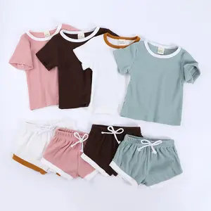 Комплект летней повседневной одежды для маленьких мальчиков, Однотонная футболка с коротким рукавом и штаны, комплект из 2 предметов