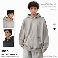 Sweat à capuche 500G teint à la cire, délavé à l'acide, coupe oversize, poche kangourou, épaules tombantes, logo personnalisé, unisexe, streetwear, OEM, vente en gros
