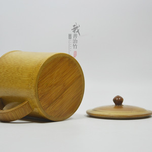 Bamboo Cup With Lid And Spoon Carved Lotus Design Coffee Brown Chongqing Made Gift Occasion JC 023 - Product Image 4