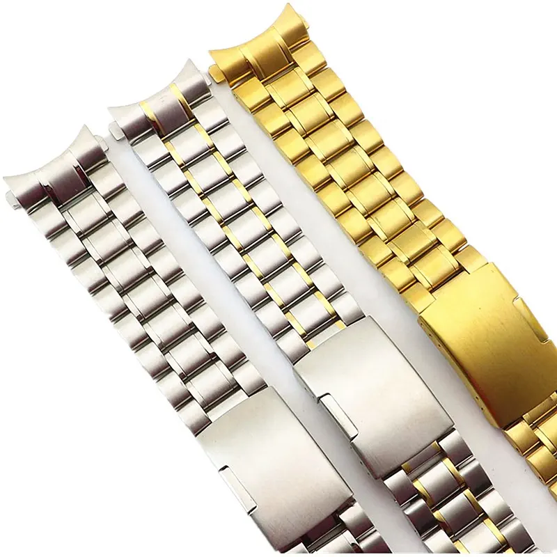 Tali jam tangan baja tahan karat, gesper logam dapat diatur, ujung melengkung 16mm 18mm 20mm 22mm 24mm