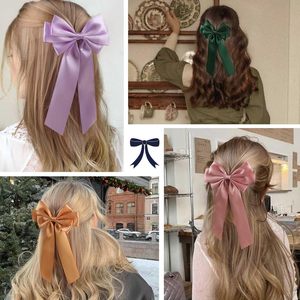 Grands nœuds pour cheveux de 14 cm pour filles, nœuds en ruban pour cheveux, pinces à cheveux avec longues queues, accessoires pour cheveux vintage pour femmes - Product Image 3