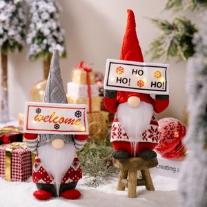 <span class=keywords><strong>Gnomo</strong></span> sin rostro de felpa que sostiene <span class=keywords><strong>el</strong></span> cartel de bienvenida con tablero de copos de nieve para la entrada de Navidad Decoraciones navideñas - Product Image 2