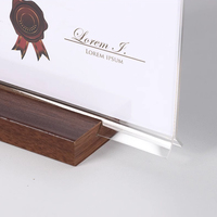 Porte-enseigne en acrylique transparent de 4x6 pouces Base en bois en forme de T Support vertical double face pour prospectus Support d'affichage pour cadre de menu