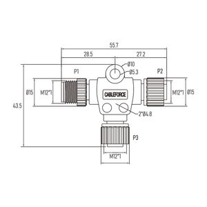 M12 Aコード5ピンプラスチックネジTコネクタオス-メスx2マリン用 - Product Image 2