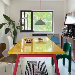 Meja Komputer persegi panjang minimalis Modern, tempat kerja ruang kecil warna-warni untuk rumah kantor desain meja makan trendi - Product Image 2
