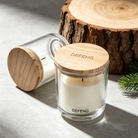 Bougeoir rond en verre avec couvercle en bois, personnalisable (couleurs et logos), à fond incurvé, idéal pour Noël et Pâques – Meilleures ventes