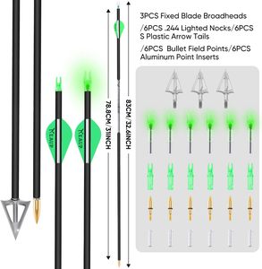 Flèches de chasse en carbone HT Bulk de 31 pouces, pointes de chasse de 100 grains, .244/6,2 mm, nocks lumineux, lot de 6, tiges de flèches Spine 300/350/400/500 - Product Image 2