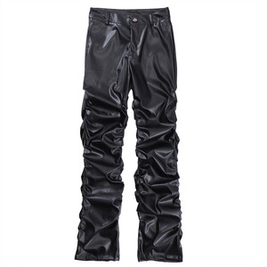 Nuovi <span class=keywords><strong>Pantaloni</strong></span> in Pelle PU Plissettata di Alta Qualità - Vita Media, Peso Medio, Stile Hip-hop Street, <span class=keywords><strong>Pantaloni</strong></span> Casual Larghi da Uomo - Product Image 1