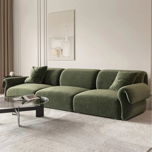 Canapé Octopus en velours vert foncé, rembourré en mousse, motif abstrait, meubles de salon - Product Image 4