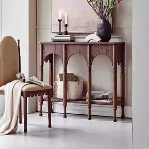French Retro Style Console Table Solid Wood <b>Narrow</b> Entryway <b>Storage</b> Side Cabinet Living Room Hallway Furniture - Product Image 2