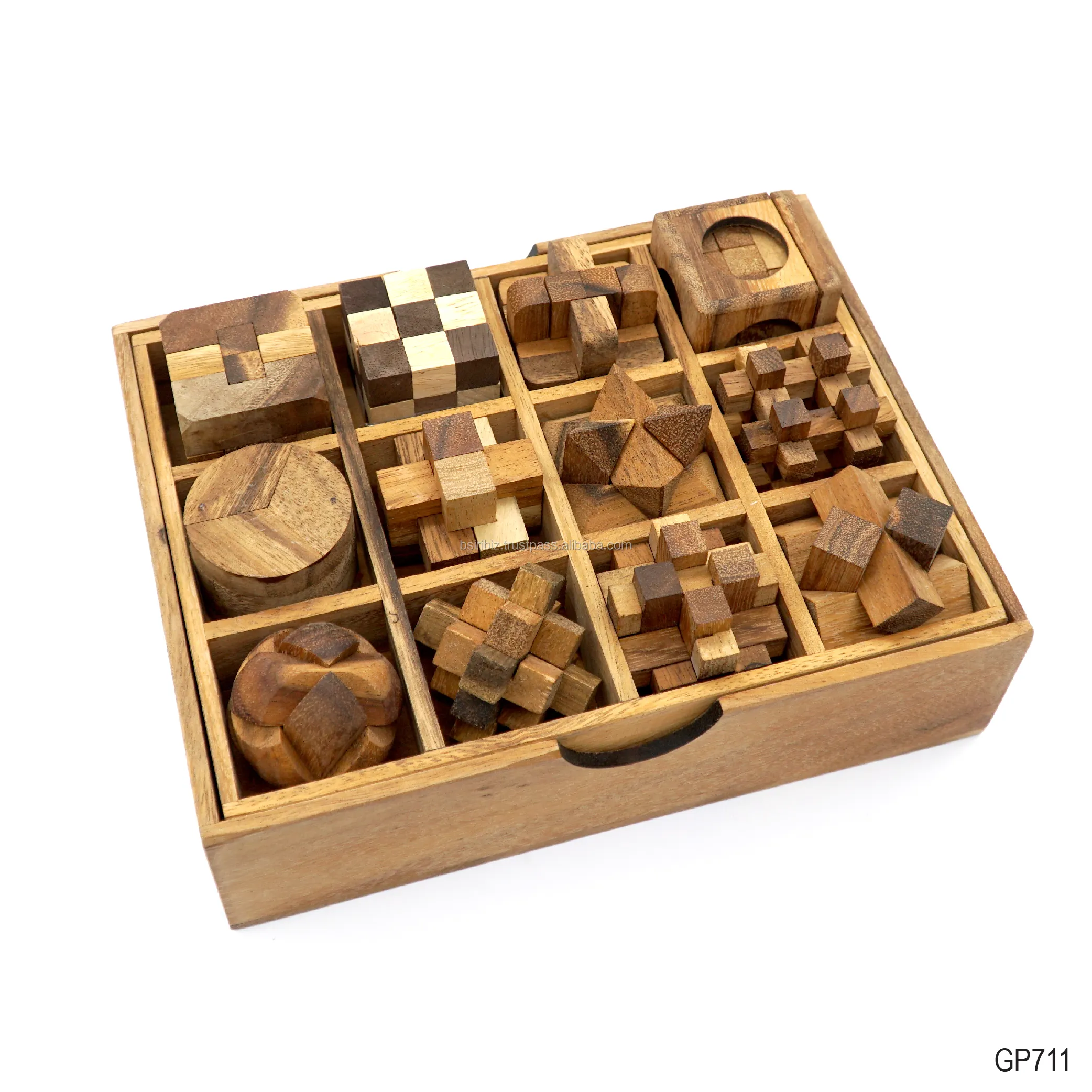 A Unique Popular Games Set of 12 Wood Puzzle Set for Adults Brain Games and Educational Games for Kids Carton Natural Playing