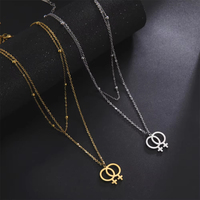 Collares de Gargantilla al por Mayor para Mujer, Colgante con Símbolo Lésbico, Collar de Doble Cadena de Acero Inoxidable, Joyería de Moda LGBT, Regalos